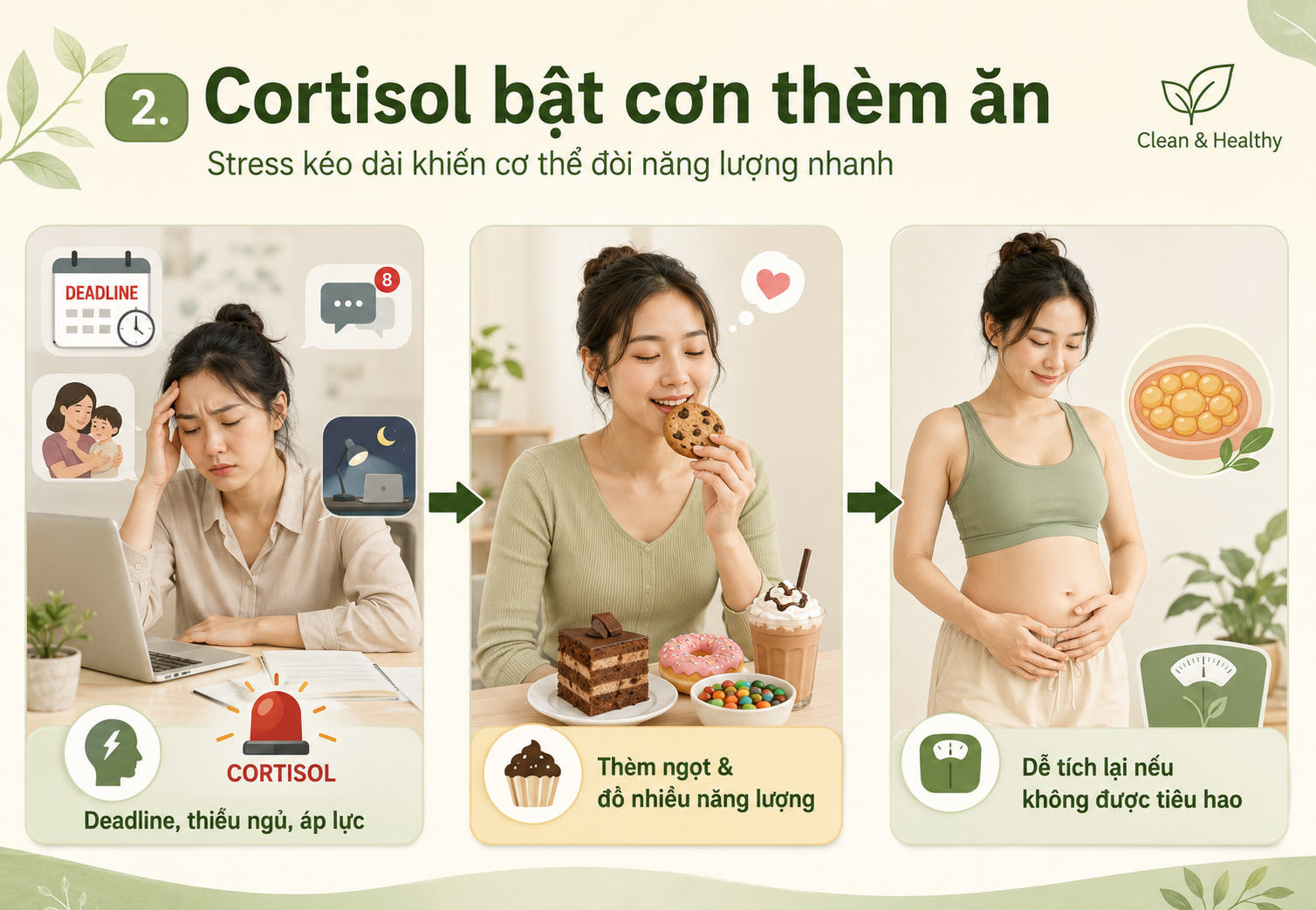 Cortisol là lý do khiến bạn stress ăn nhiều, stress thèm ngọt