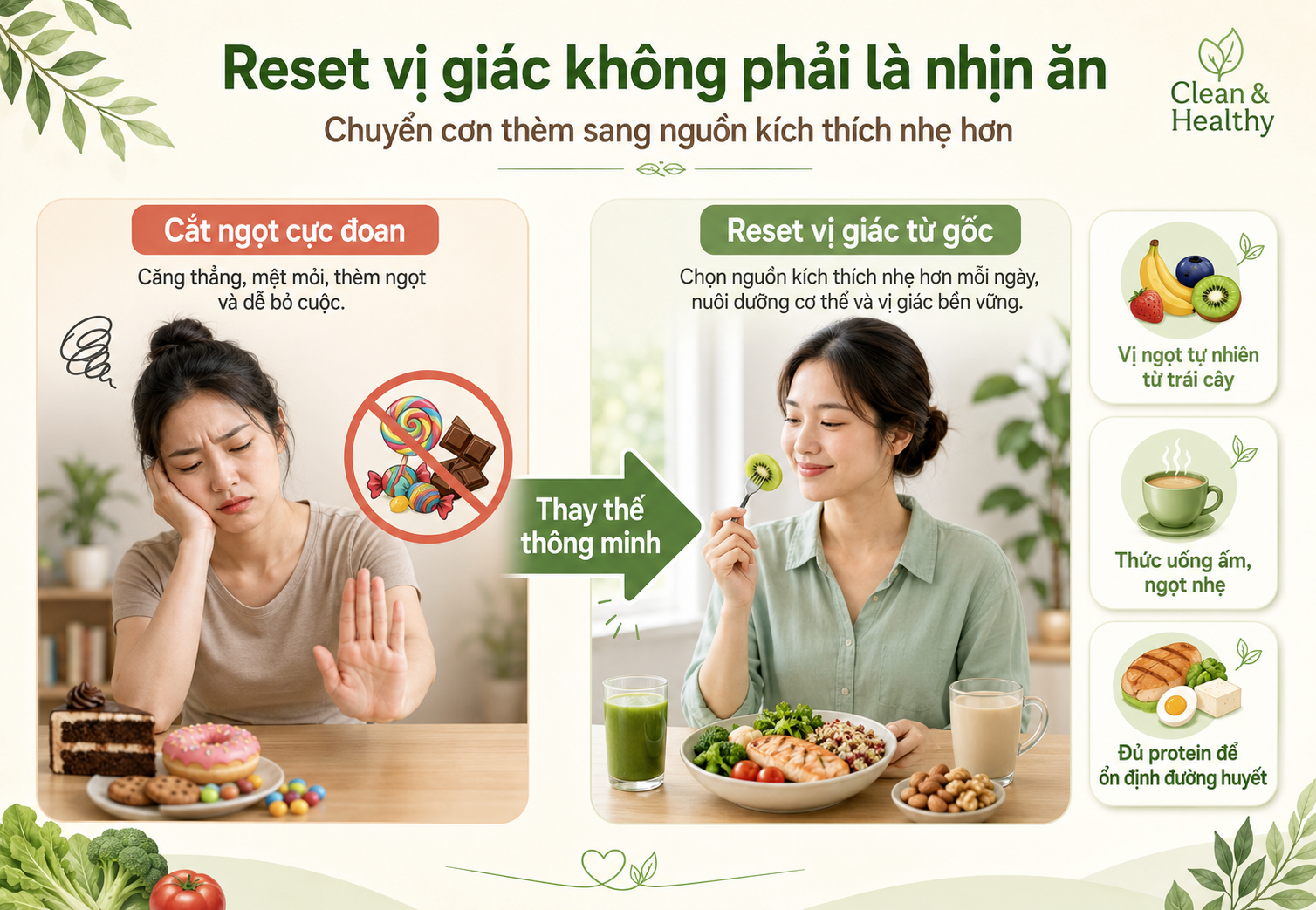 Khi reset được vị giác, bạn sẽ không còn gặp tình trạng stress thèm ngọt, stress ăn nhiều nữa
