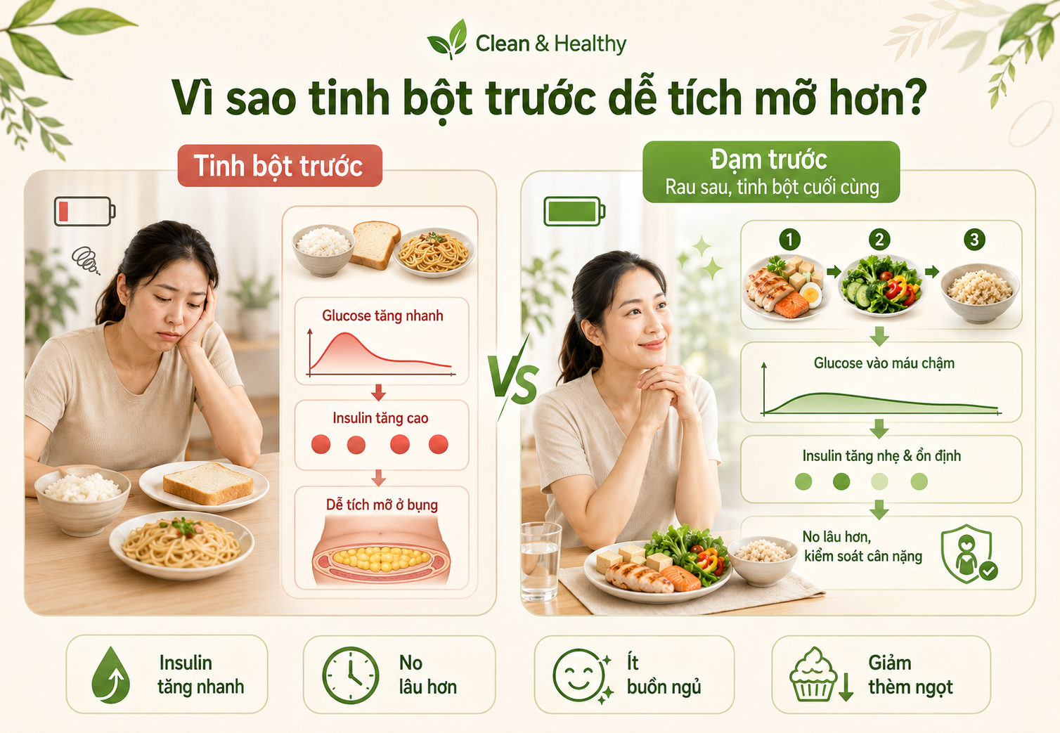 Không nên ăn tinh bột trước nếu như bạn đang quan tâm đến việc ăn đúng thứ tự để giảm cân