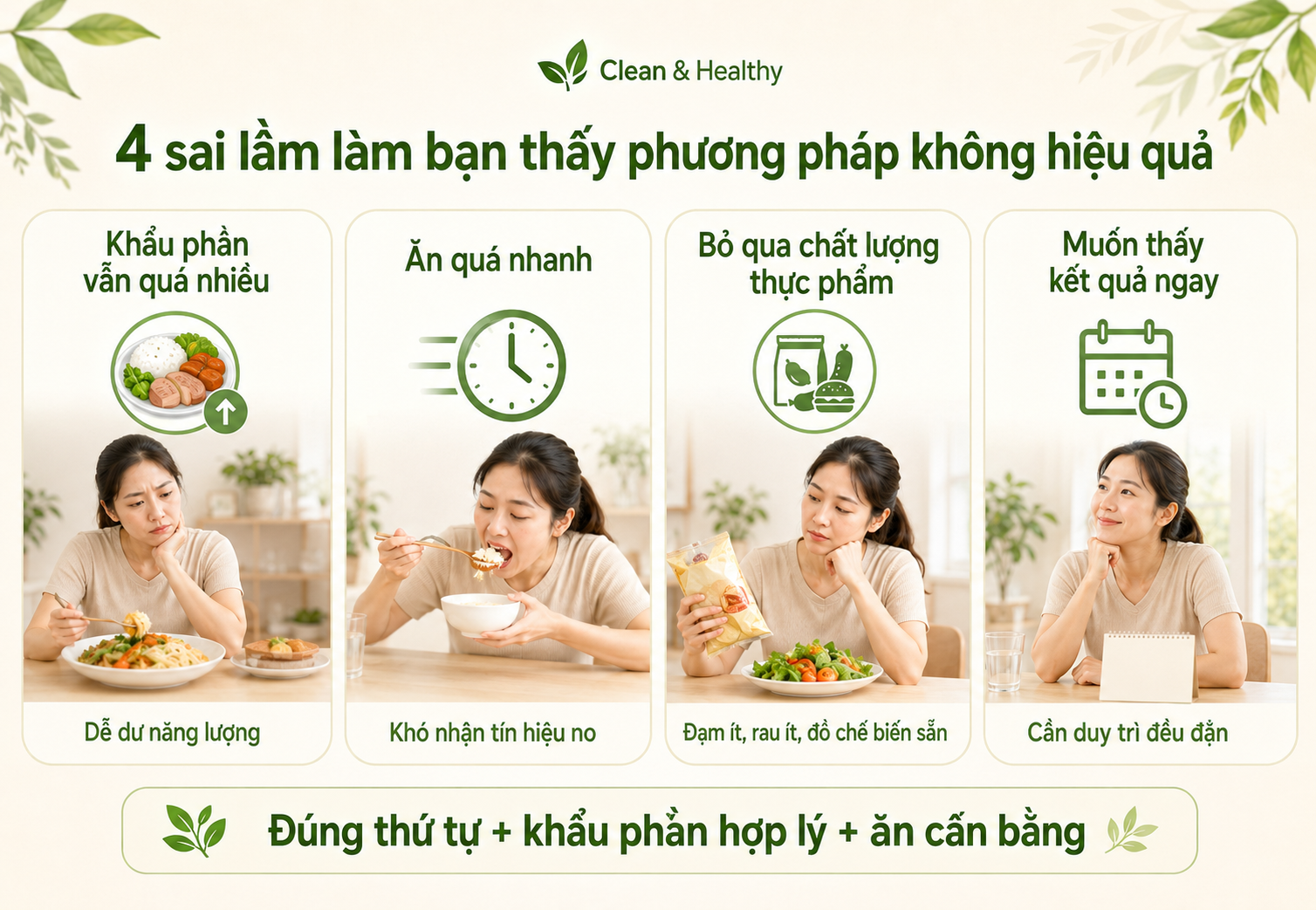 Có một số sai lầm bạn cần tránh khi tiến hành quá trình ăn đúng thứ tự để giảm cân