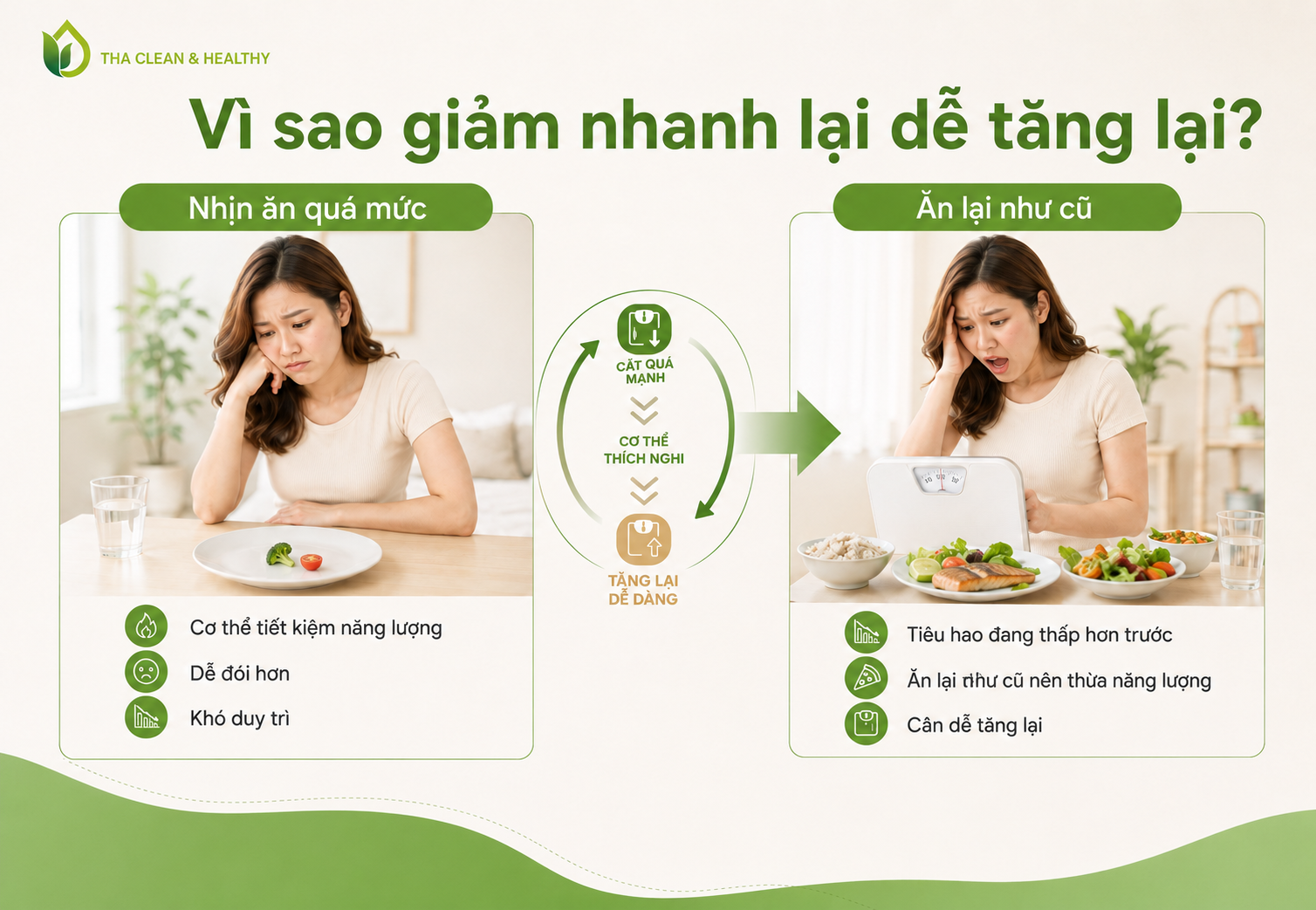 Giảm cân nhanh quá sẽ dễ khiến bạn bị tăng cân trở lại
