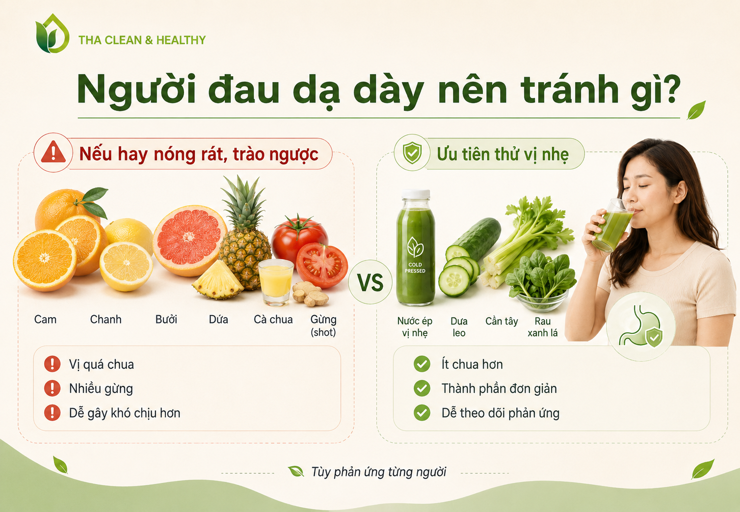 Đau dạ dày uống detox cần tránh những loại nước ép nào