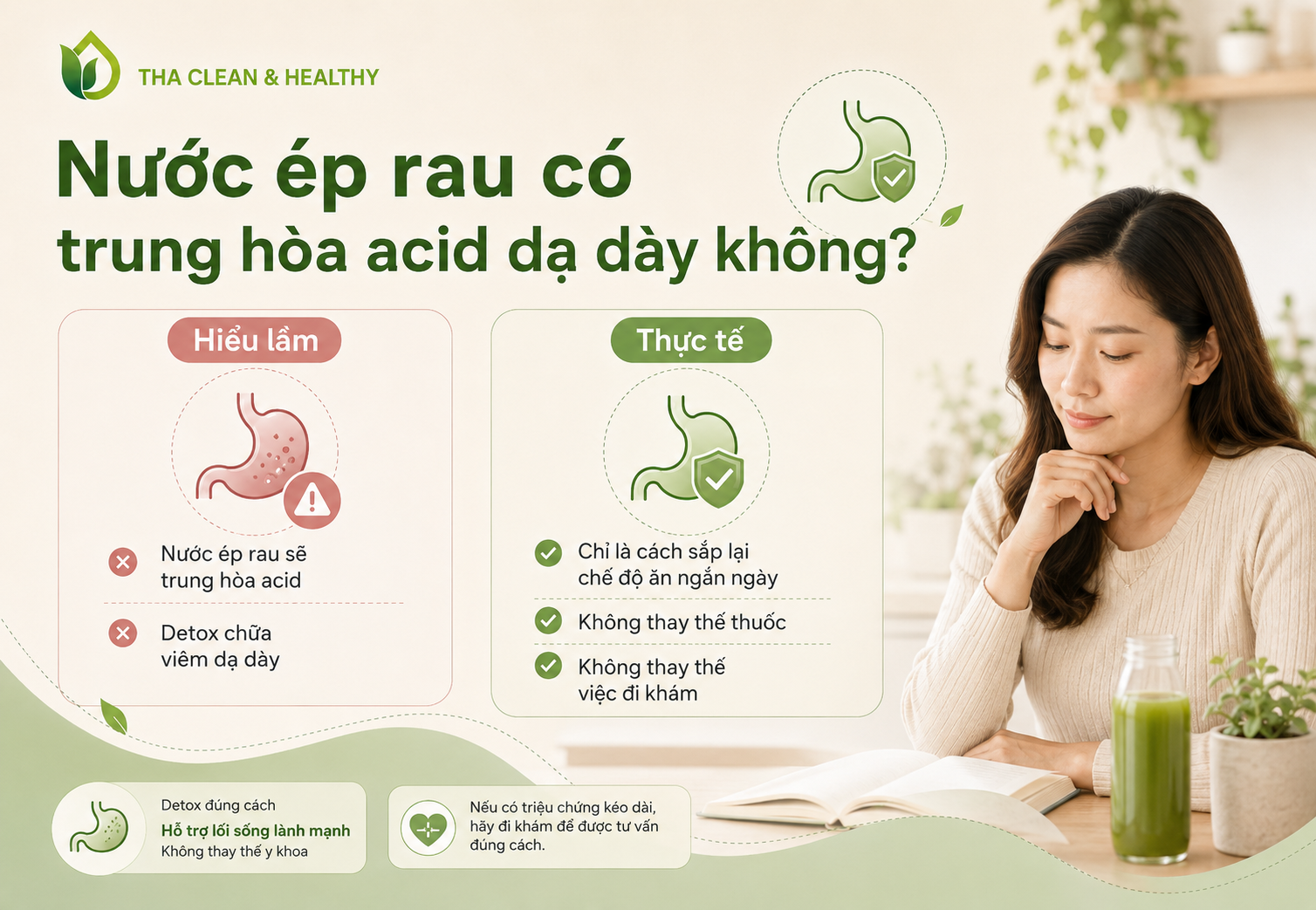 Không thể khẳng định rằng nước ép rau sẽ trung hòa acid hay chữa viêm niêm mạc dạ dày.