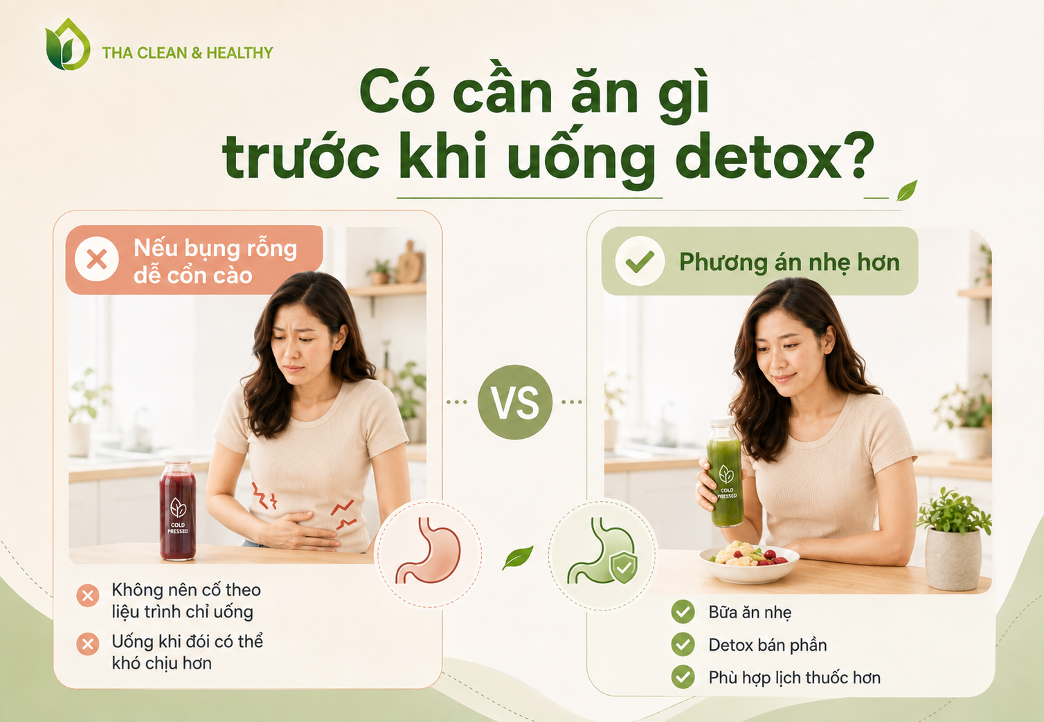 Nếu đau dạ dày uống detox, thì bạn nên ăn nhẹ